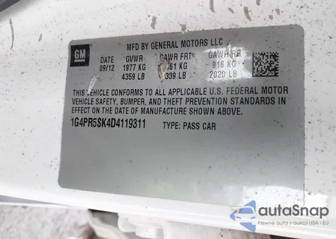 2013 Buick Verano Convenience Group из США, поврежденный, VIN 1G4PR5SK4D4119311